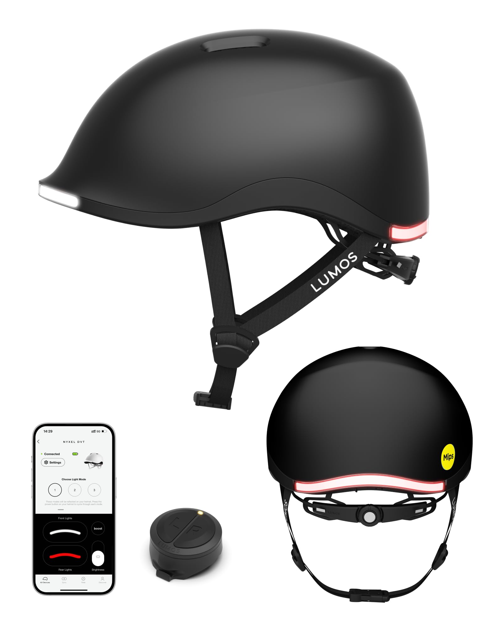 Lumos Nyxel Smart Bike Helmet, Customizable Front and Back LED Lights with Turn Signals, 360° Visibility App Controlled Comfortable & Lightweight