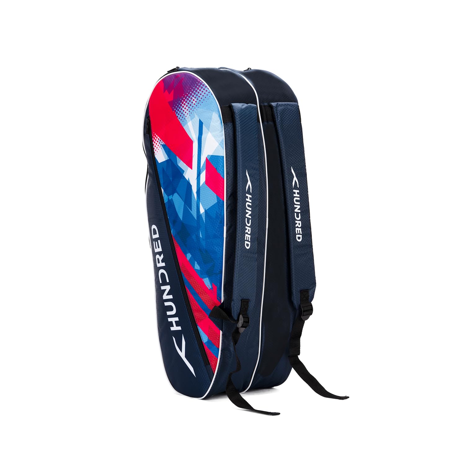 HUNDRED Ideal Badminton and Tennis Racquet Kit Bag | Size: Large | Material: Polyester | 2 Compartments with Side Pouch | Front Zipper Pocket | Padded Back Straps | Easy-Carry Handle | Navy Blue(6in1)