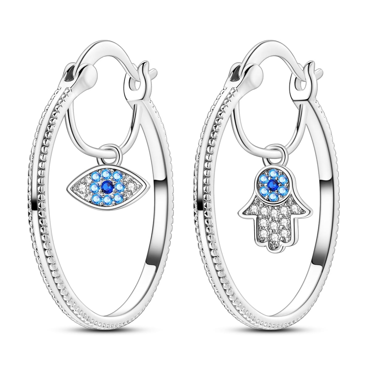 Hapour Sterling Silver Cubic Zirconia Hoop Earrings for Women Teen, Hypoallergenic Rhinestone Earrings Sparkly Crystal Hamsa Hand Evil Eye Hoops