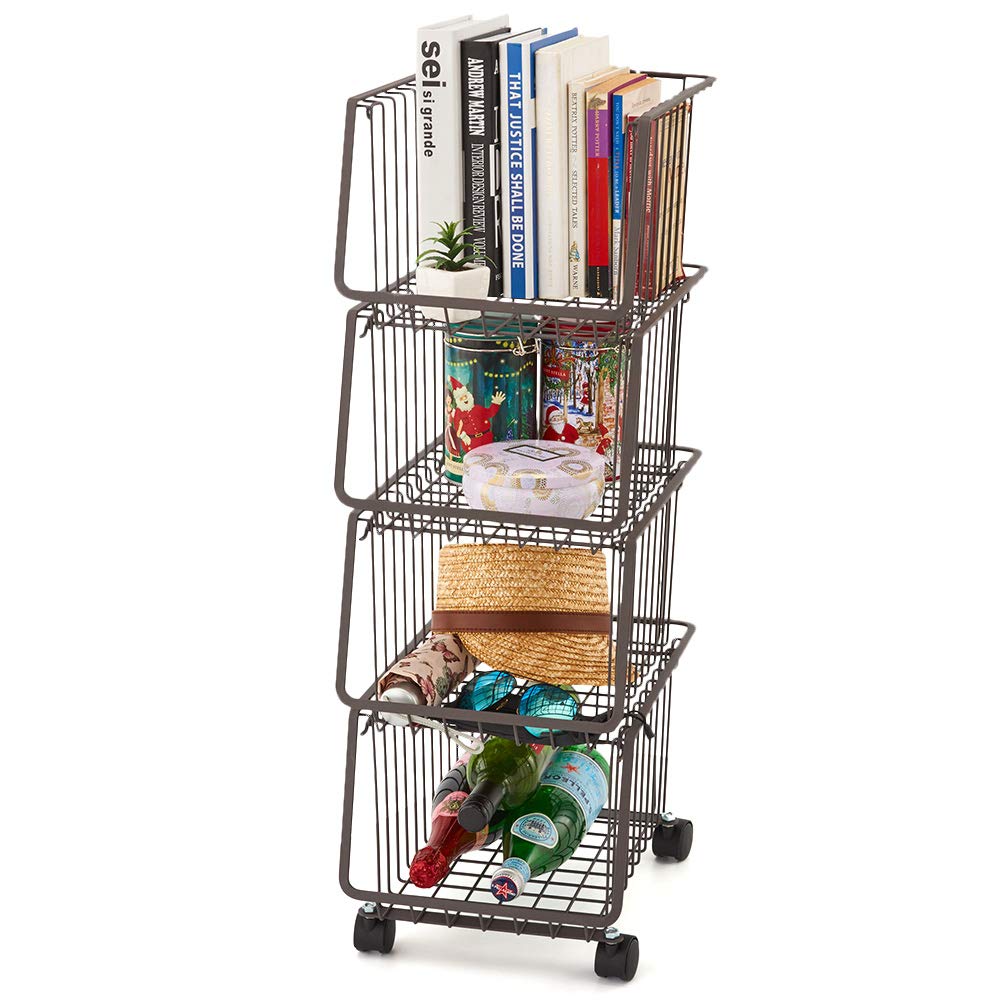 Buy EZOWare 4Tier Metal Utility Rack Cart, Stackable Organizer Basket