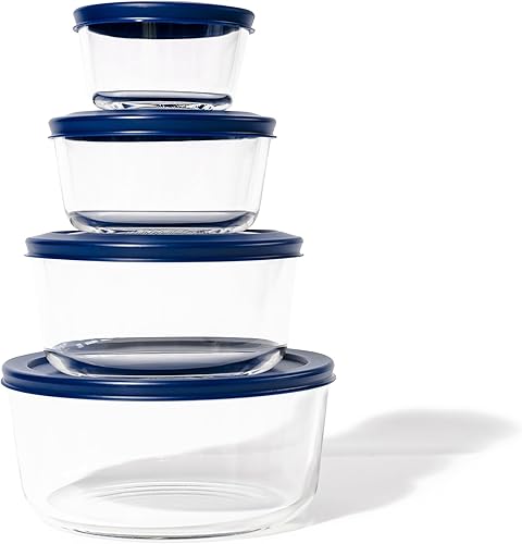 Miniatura 9 de DURA LIVING Juego de 8 recipientes de vidrio para almacenamiento de alimentos (4 recipientes + 4 tapas), redondos, anidados, aptos para microondas