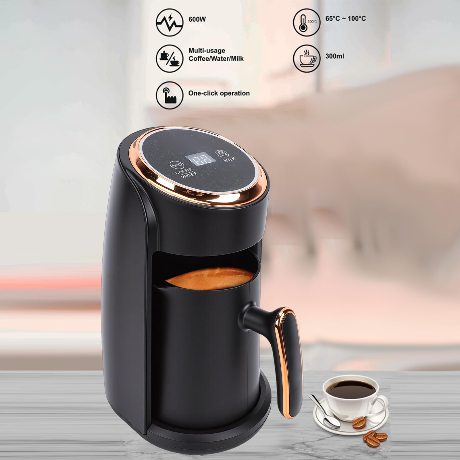 Cafetera Eléctrica para Café Griego, 600 W de Potencia de Vapor, Capacidad para 3-5 Tazas, Diseño Compacto, Depósito de 0,5 L, Espumador de Leche para Latte y Capuchino