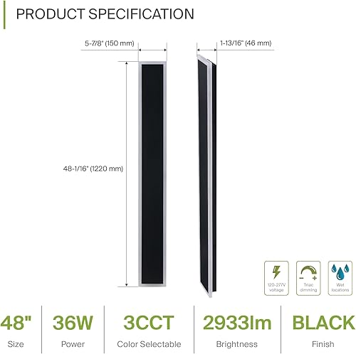 Miniatura 2 de ASD Lámpara de pared LED de 36 pulgadas de largo, interruptor de 30 W, 100-277 V, 2500 lúmenes, 3000 K4000 K5000 K, regulable, impermeable, base de