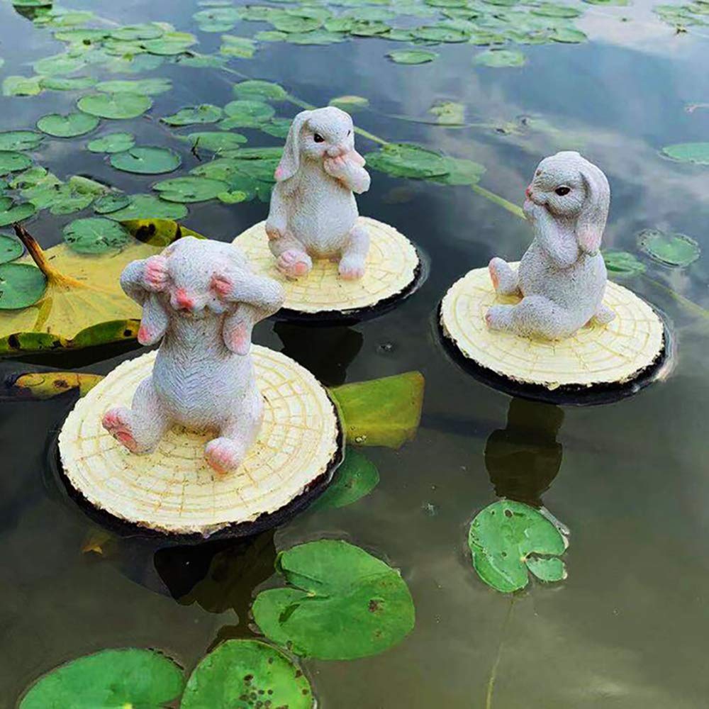 Floating 3 Rabbits Water Decoy-Hear See and Speak No Evil -Garden Or Pond Art