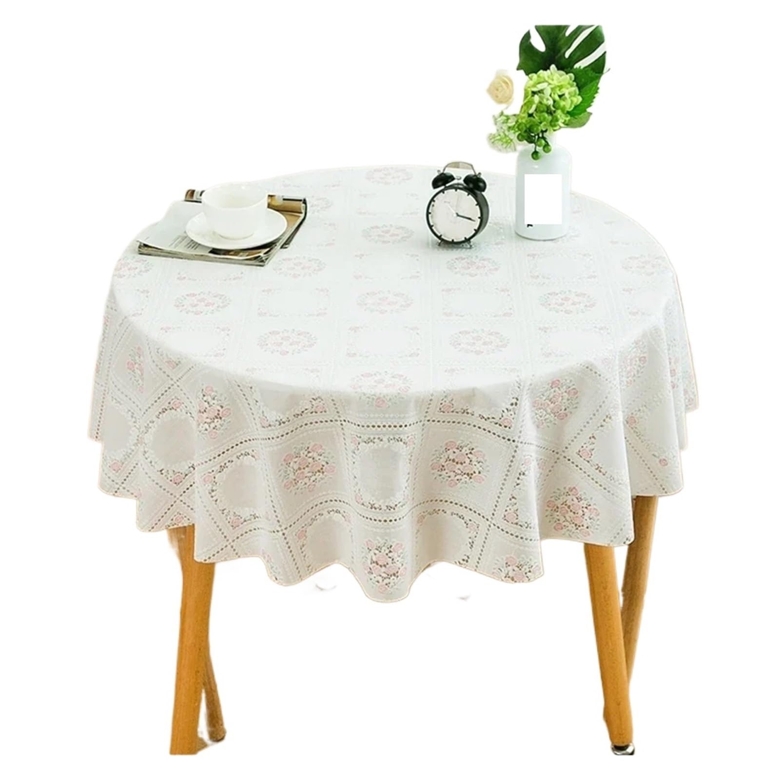 ZHSOAO Round Tablecloth Waterproof Oil-proof Plastics Table Cover Floral Printed Home Kitchen Dining Decor Supplies for Cafe(Color D,90cm)