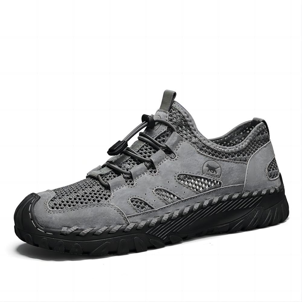 Asifn Men's Casual Sandals Closed Toe Hollow Handmade Hiking Walking Outdoor Summer Beach Breathable Soft Leather Water Shoes Gray 7.5 US