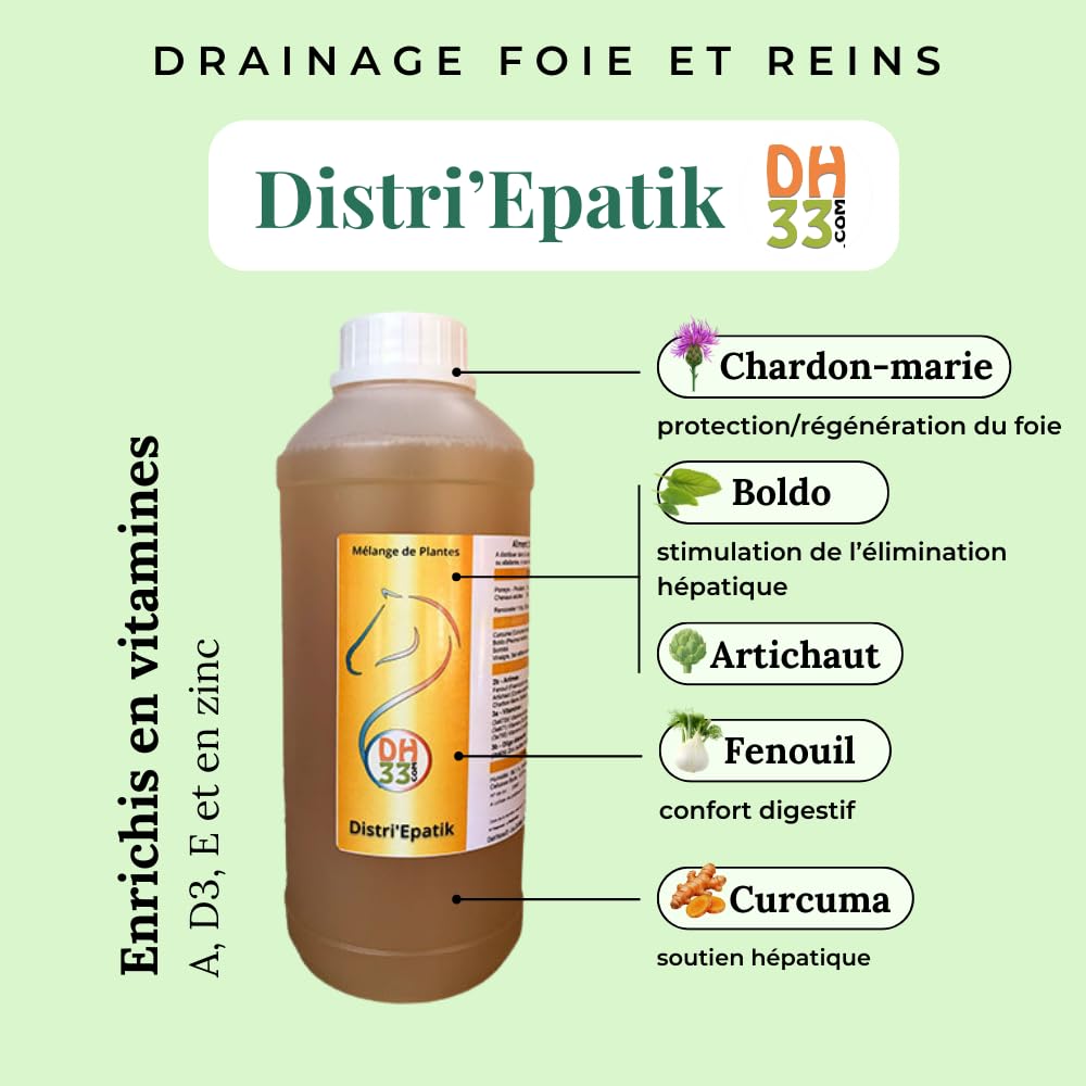 Drainage Foie Reins Cheval Liquide – Détox Naturelle, Digestion & Vitalité – Plantes Hépatiques (Chardon-Marie, Artichaut, Curcuma) – Fabriqué en France