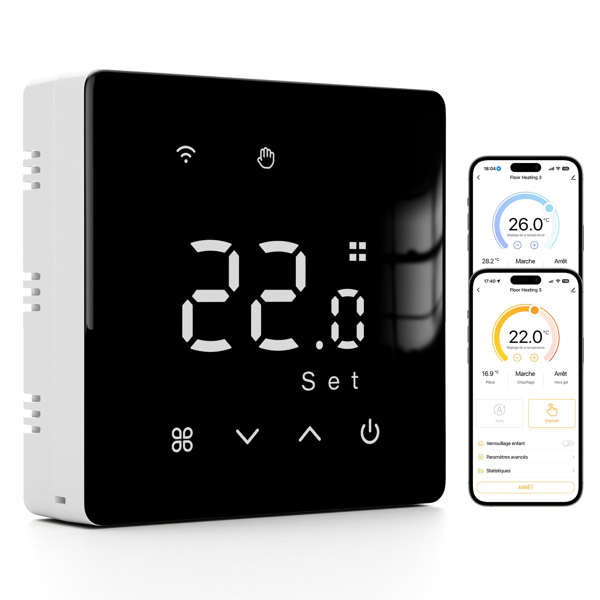 Beok Thermostat chaudière à gaz Wi-FI, Contact Sec, en saillie, Alim.Piles