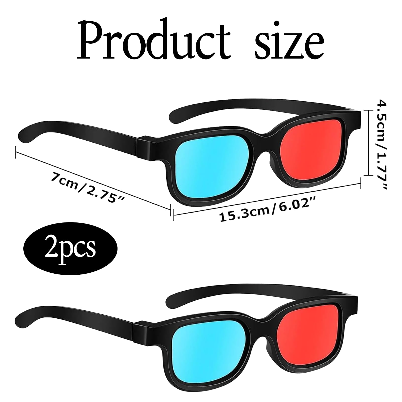 Occhiali 3D per TV, Occhiali Anaglifi 2 Pezzi, Occhiali 3D per Film 3D, Giochi, Televisione, Cinema (Blu, Rosso)