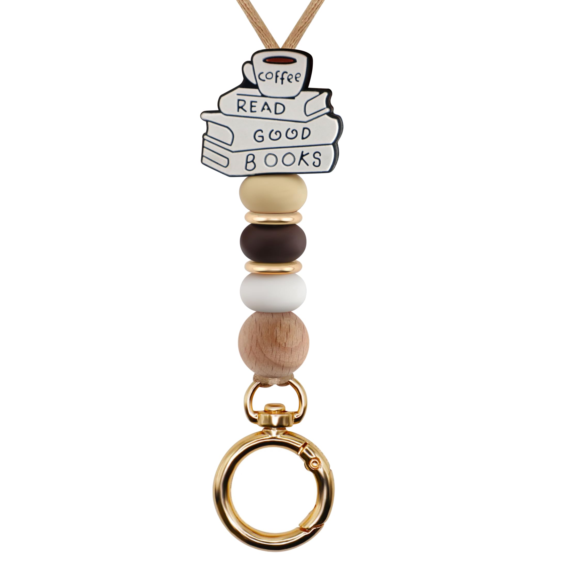 MyfavoriteK Coffee Cup Teacher Lanyard ID Badge Holder and Keys, Soft Beads Lanyard for Women Work Students