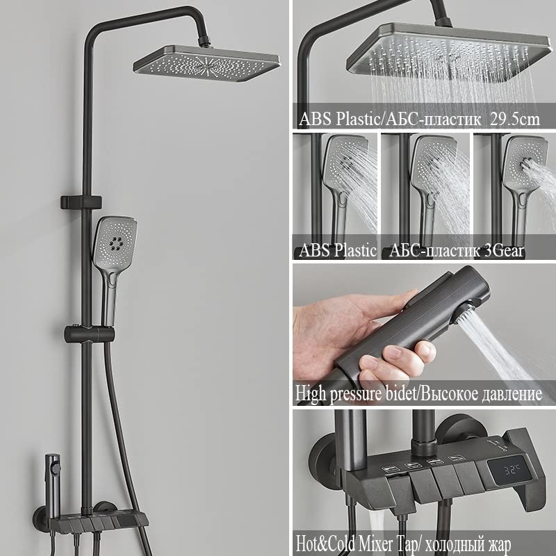 Biały cyfrowy wyświetlacz zestaw prysznicowy LCD ciepła i zimna łazienka zestaw prysznicowy System kranowy 4 Way opady deszczu kran łazienkowy Mixer Tap(Digital Grey)