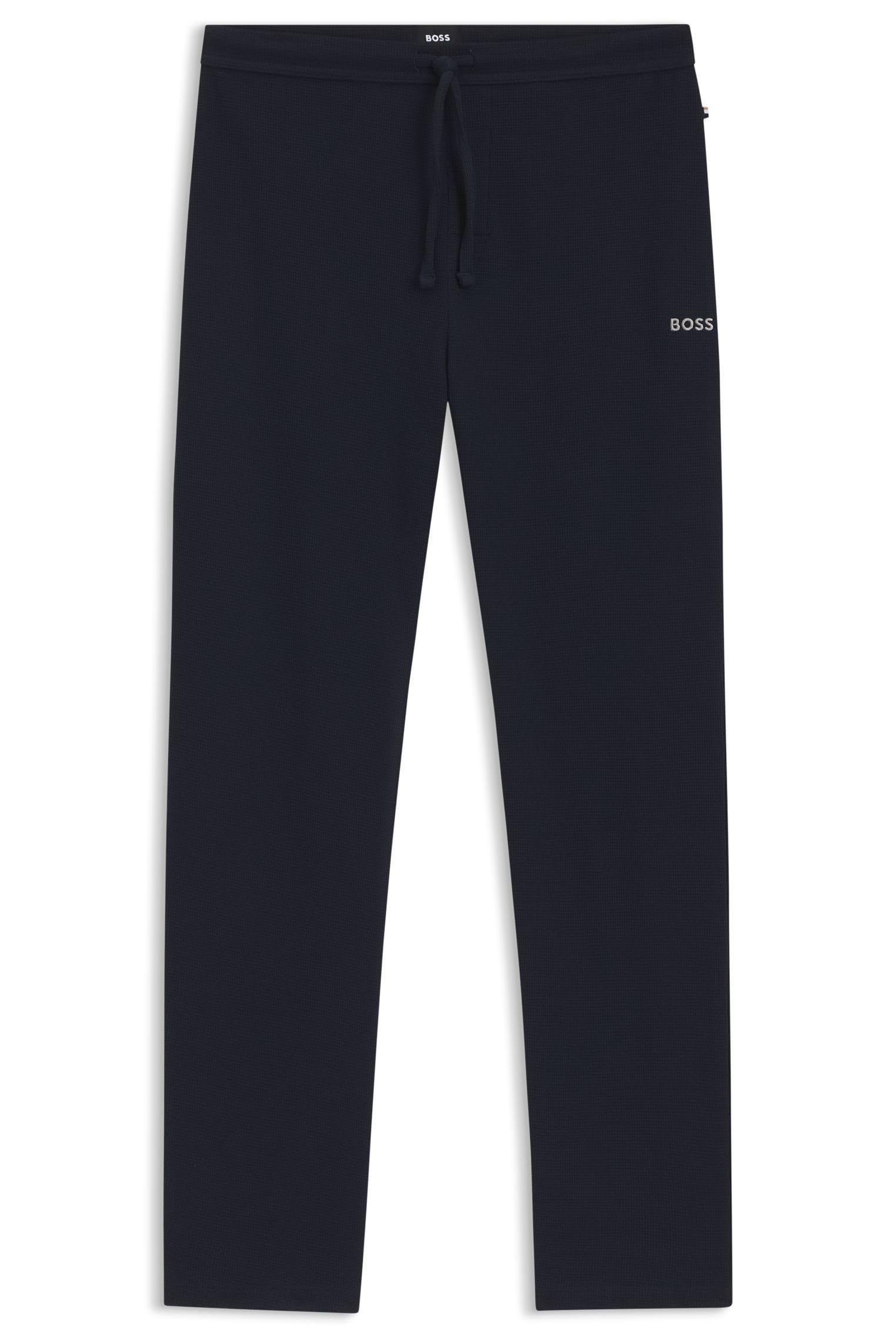 BOSS Mens Waffle Pants Joggers Dark Blue L