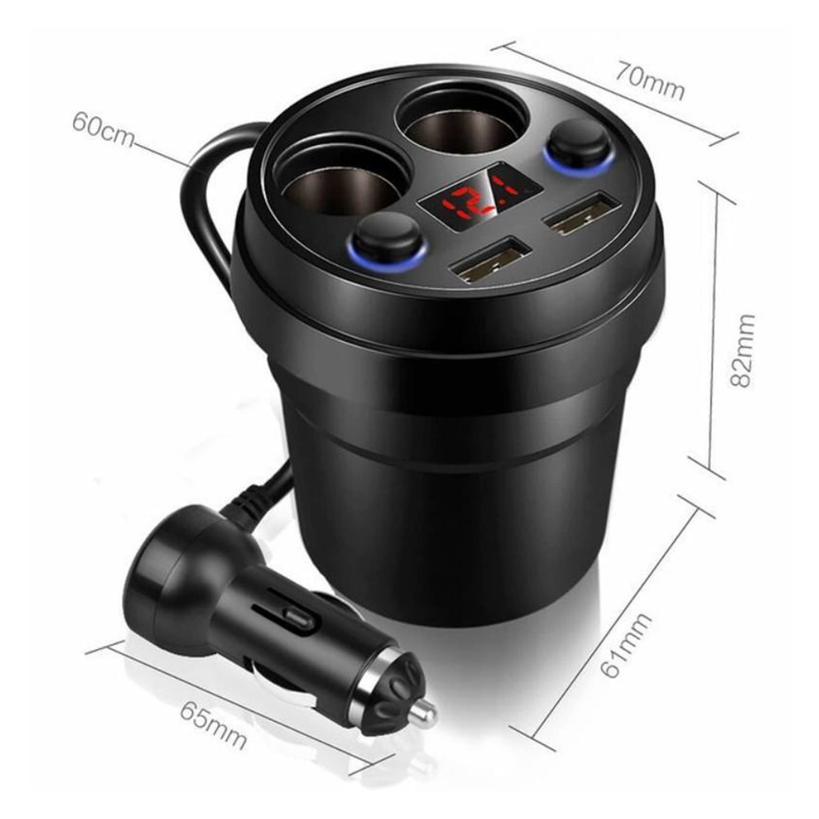 Adaptador de Corriente for teléfono móvil con 2 Puertos USB DC/5V 3.1A, Pantalla LED Voltaje y Encendedor(Black)