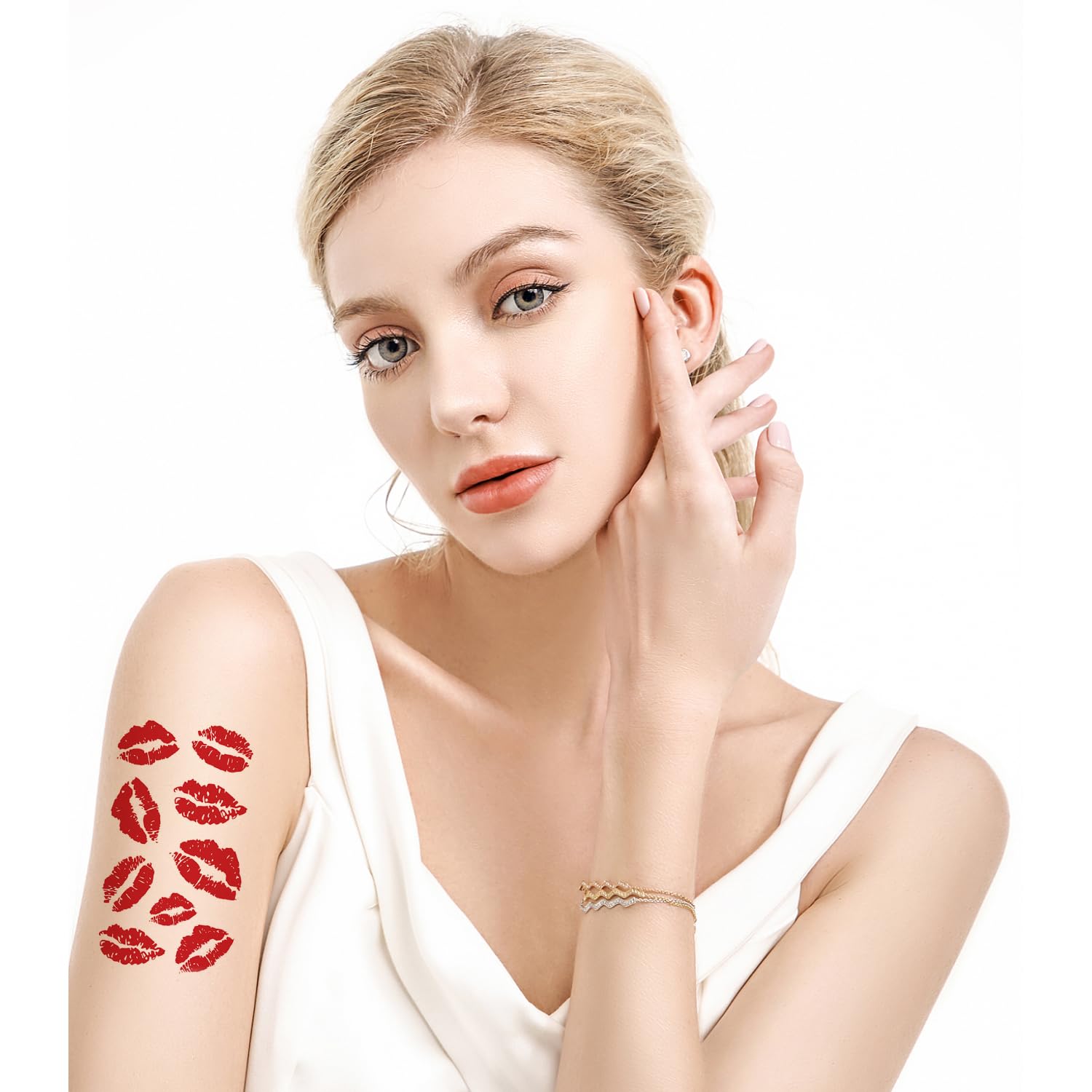 Miaija 6Pieces Red Lip Stickers Cute Kisses Temporary Sticker Waterproof Red Lips Temporary Decorative Stickers for Body Art Makeup Neck Leg Face Chest - Image 4