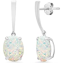 14k White or Yellow Gold Oval Cut Gemstone Drop Dangle Earrings for Women with 10mm x 8mm Birthstone and Push Back by MAX + STONE