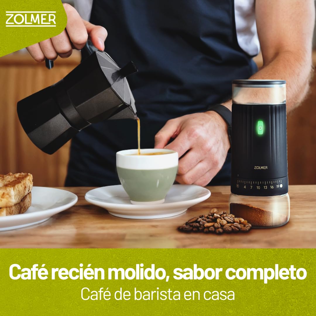 Molinillo de café eléctrico con mecanismo cónico, amoladora eléctrica recargable por USB, 15 niveles de molienda infinitamente ajustable, molinillo de café expreso y molinillo de especias