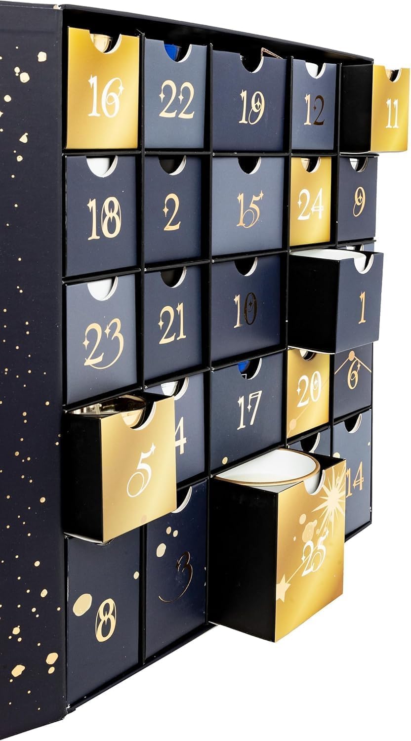 Calendario de Adviento original con 25 velas perfumadas en vaso - versión de lujo