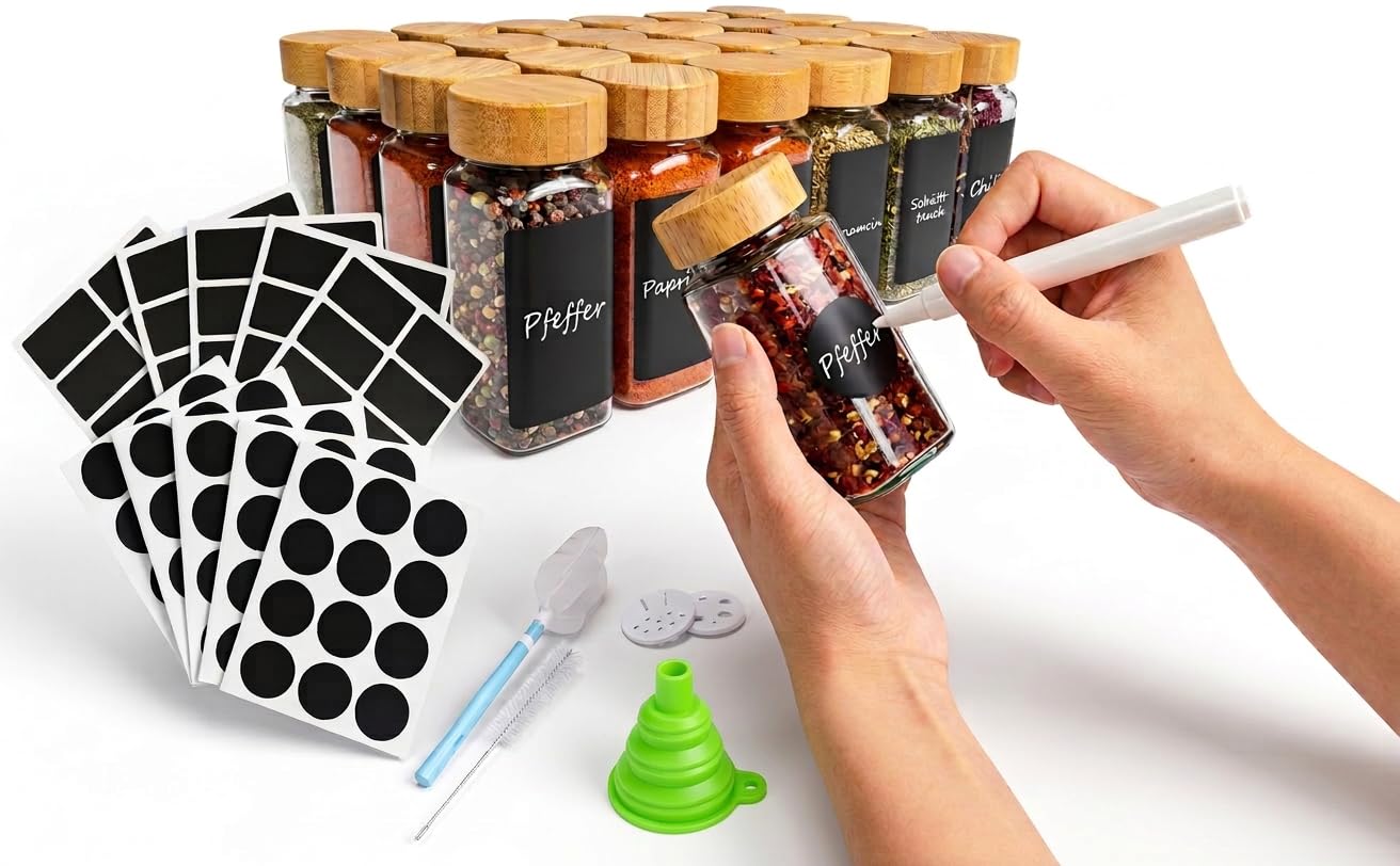 Lot de 24 pots à épices avec couvercles
