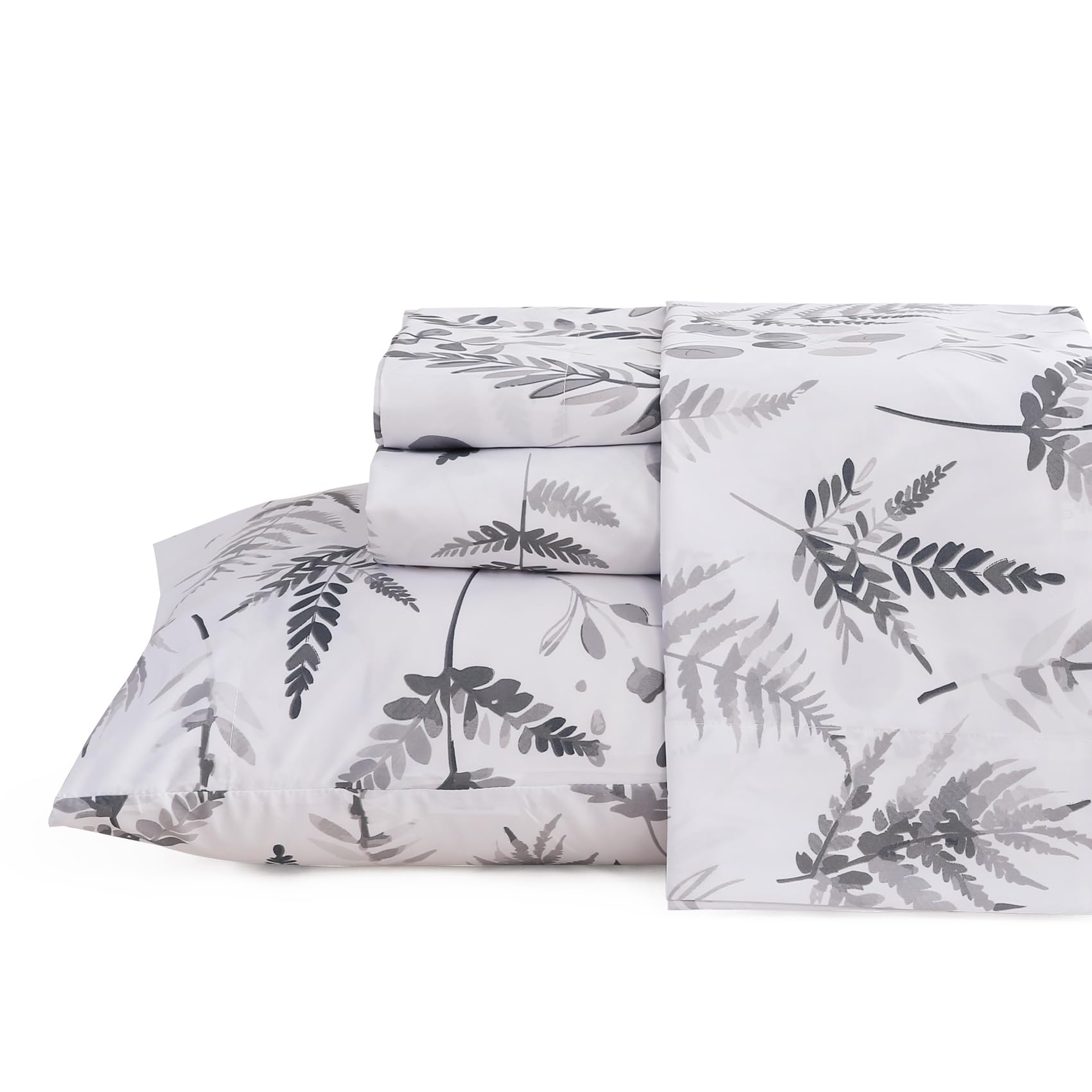 JSD Boho Floral Duvet Cover Set Queen Size 4 Pieces Herb Ferns Printed Microfiber Deep Pockets Grey โ image 1