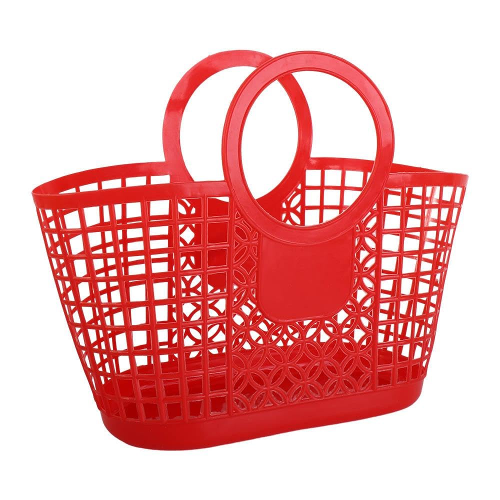Hollow Plastic Shopping Baskets, and-Held Practical Toy Organizer, Kitchen Fruit Vegetable Storage Snack Organizer(red)