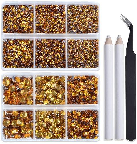 Image of Bymitel Hotfix Crystal Rhinestones Round Gems for Crafts,Mixed 6 Sizes with Wax Pencil Kit, Topaz 1.6-6.3mm SS4-SS30 /8000pcs