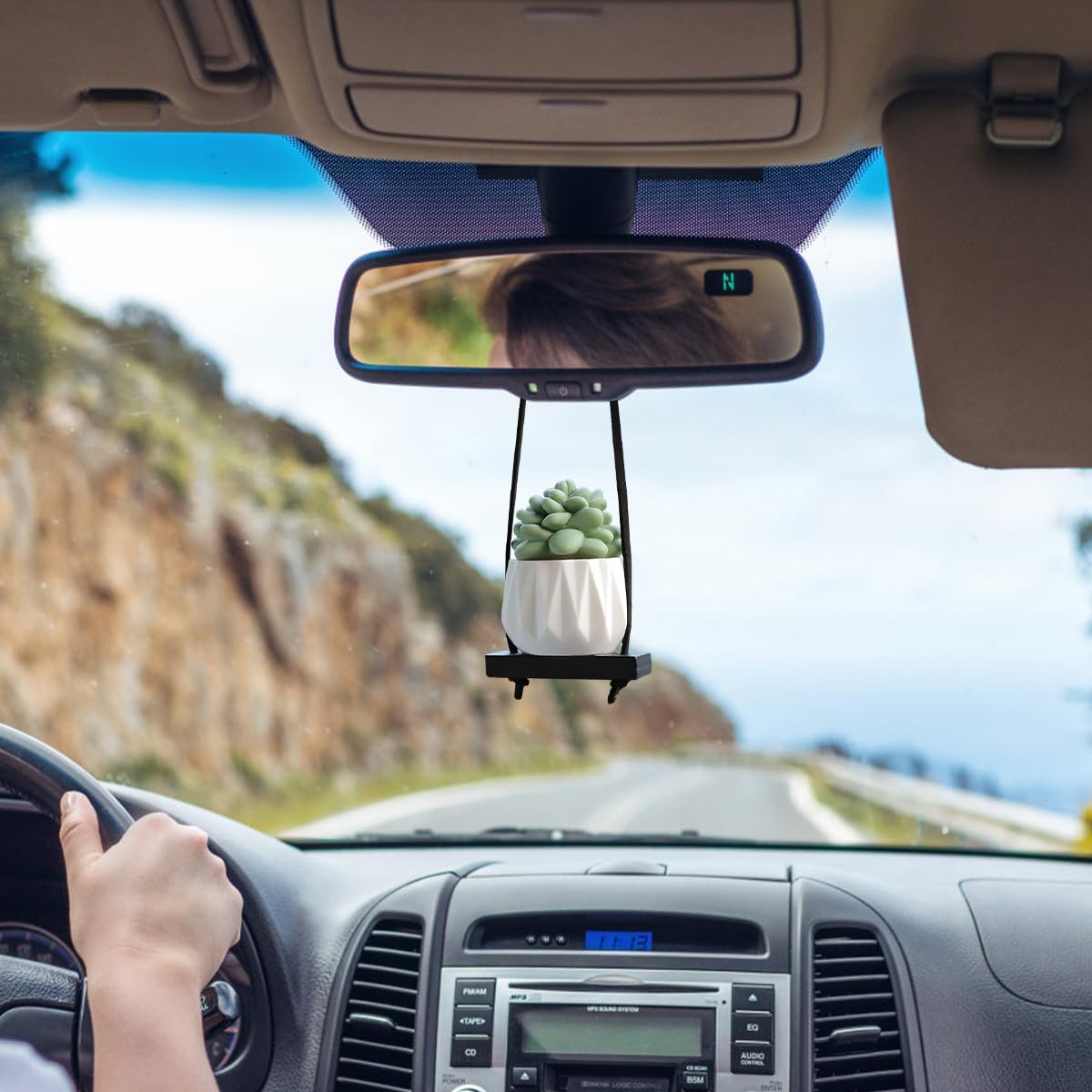 Cactus Fleshy Car Mirror Hanging Ornament, Cute Resin Swing Potted Plant Succulent Vehicle Rear View Pendant, Automobile Interior Decorative Accessories, Universal Fit (StyleC) image 5