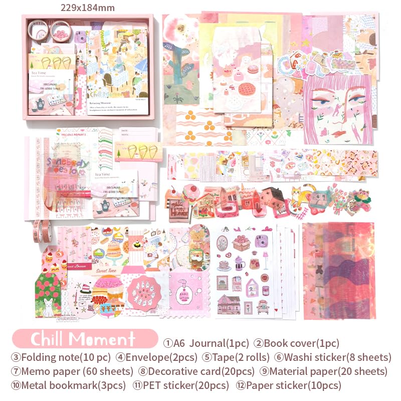 Image of WEMOL Vintage Journal Scrapbook Pack Kit for Art Journaling Bullet, Planners DIY Paper Stickers, Craft Kits Notebook, Collage Album Aesthetic Sticker (Pink)