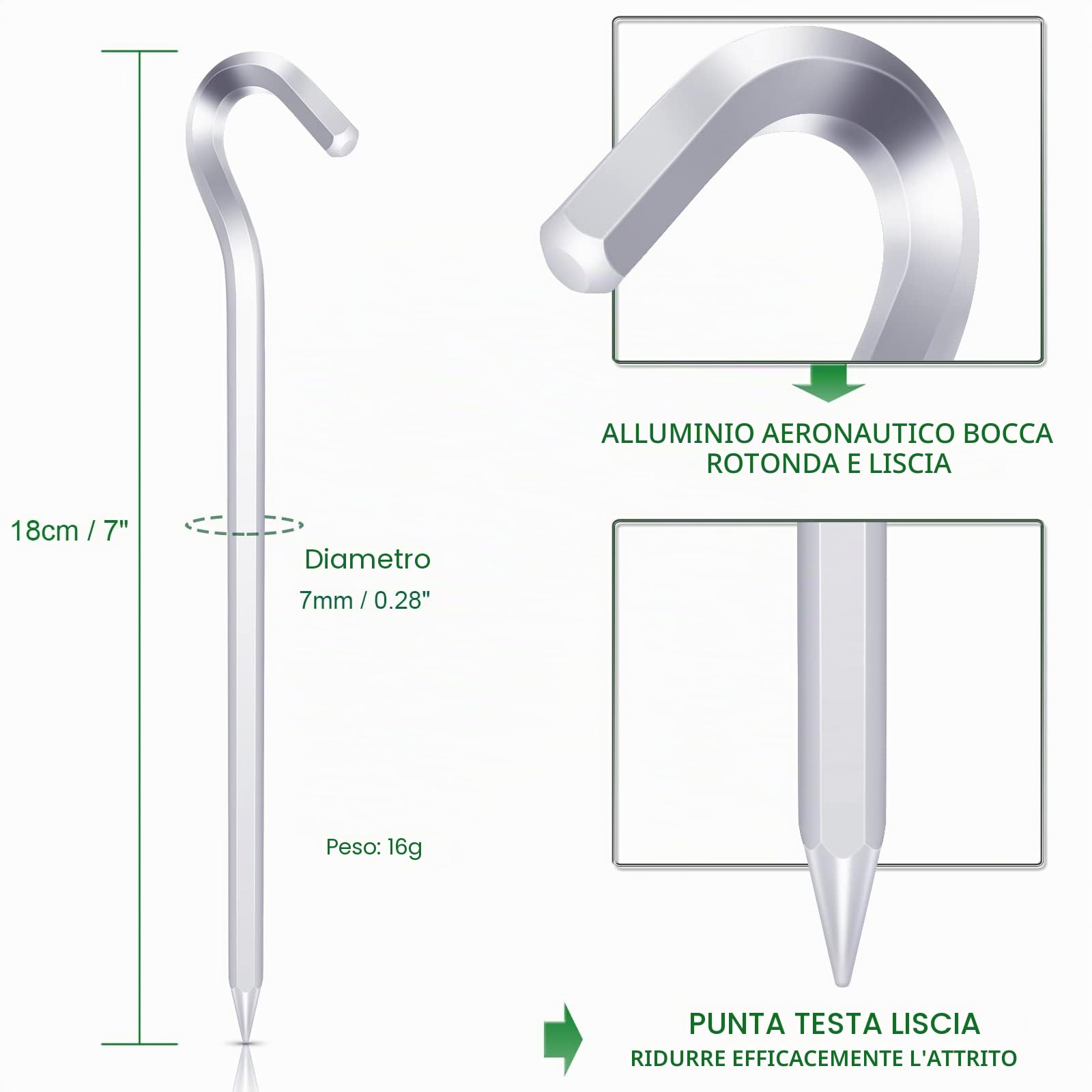 24 Pezzi Picchetti per Tende in Alluminio Aeronautico, 18 cm/7" Pioli da Tenda, Picchetti per Tende da Campeggio, Picchetti per Accessori da Campeggio, Giardinaggio, Pesca, Tende, ecc.