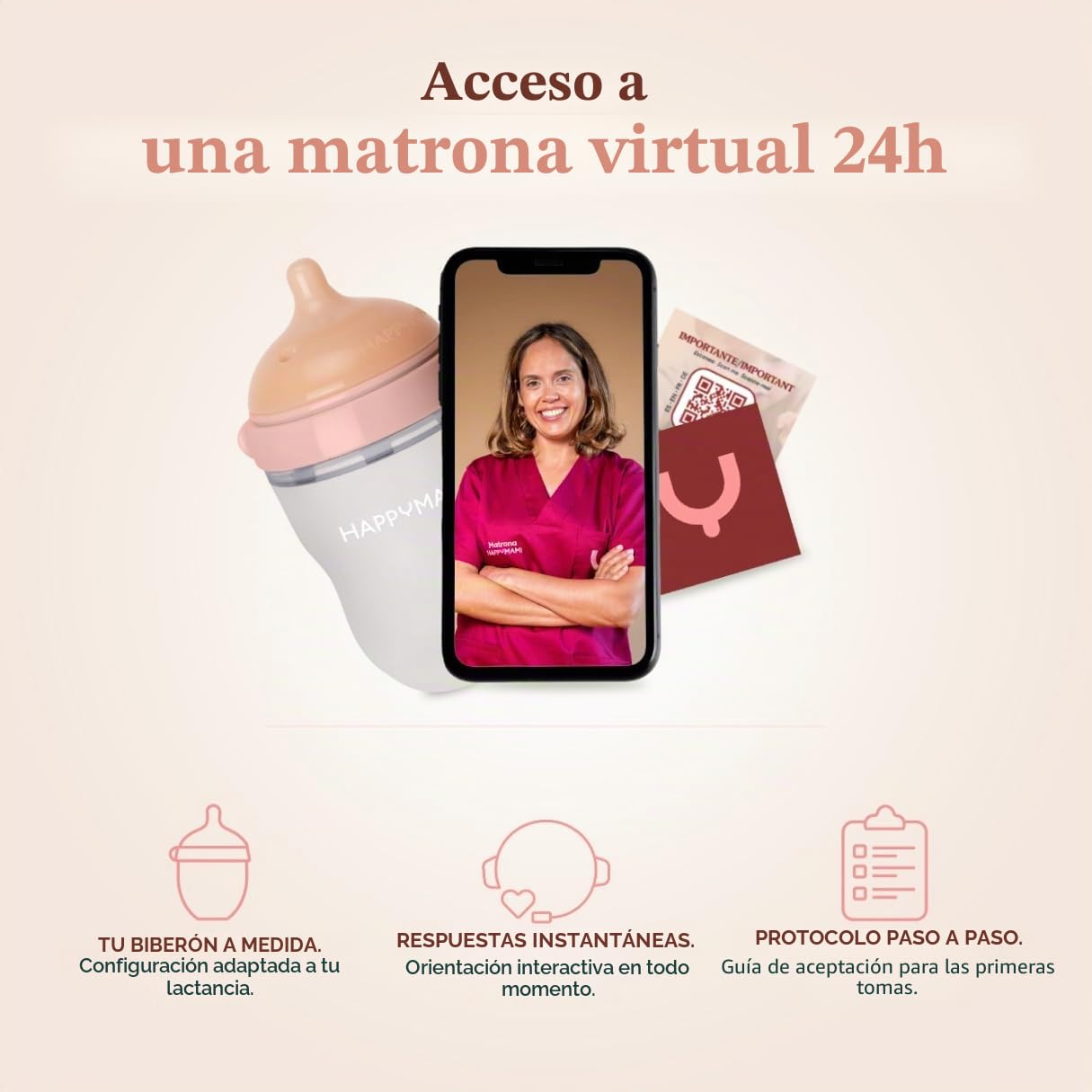 HAPPYMAMI Set 3 Biberones Anticólicos a Medida Lactancia Rosa 250ml | Tetina de silicona grado alimentario. Ritmo de succión natural idéntico al pecho que evita el rechazo. Apto lavavajillas.