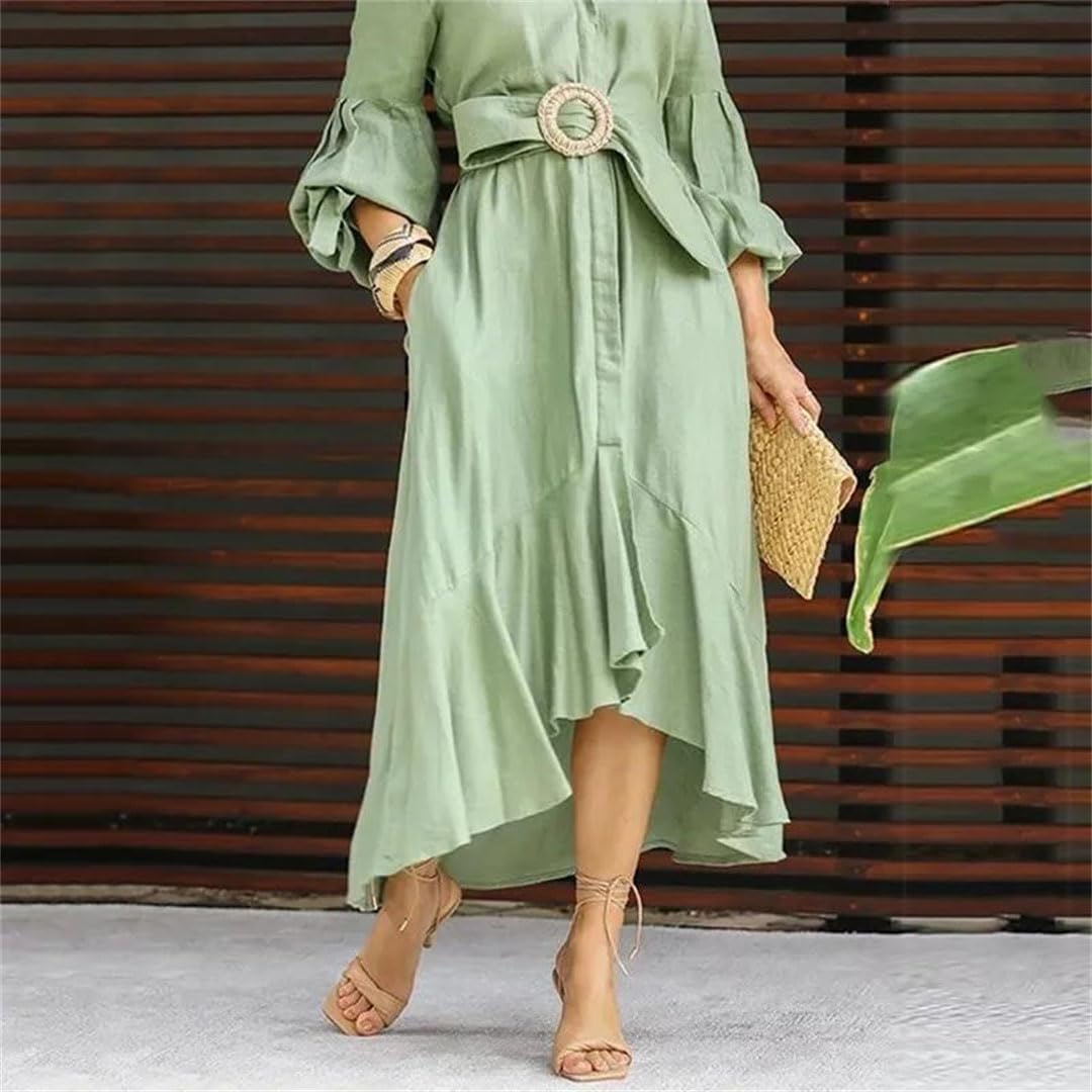 Vestido Camisero De Manga Larga con Cuello En V para Mujer