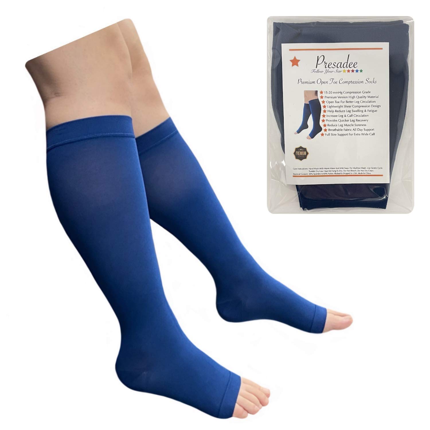 Presadee Premium Sheer 15-20 mmHg Moderate Compression Leg Calf Open Toe Socks