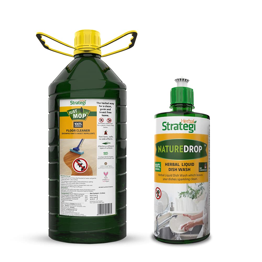 Herbal Floor Cleaner & Liquid Dish Wash | Disinfectant & Insect Repellent | Eco-friendly & Biodegradable | Skin Safe, Baby Safe & Pet-Friendly | Combo Pack | 2L & 500 ML (Pack of 2)