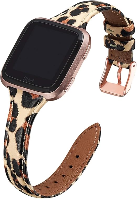 Amazon.com: WFEAGL for Versa Band, Top Grain Leather Band Slim \u0026 Thin  Narrow Small Replacement Wristband Strap for Versa/Versa 2 /Versa  Lite/Versa SE Fitness Smart Watch (Leopard Band+Gold Buckle) : Cell Phones