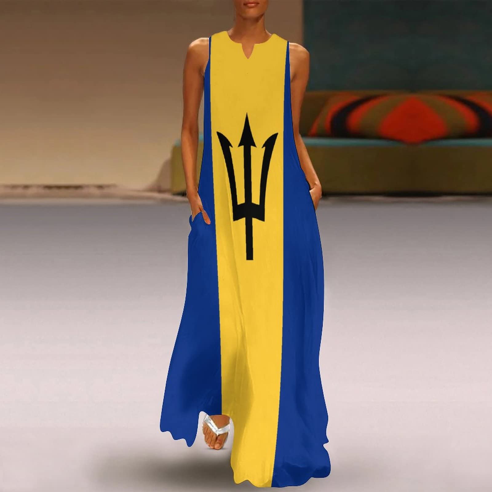 Amazon.com: Barbados Flag Long Dress for Women Summer Top 4XL : Clothing,  Shoes & Jewelry