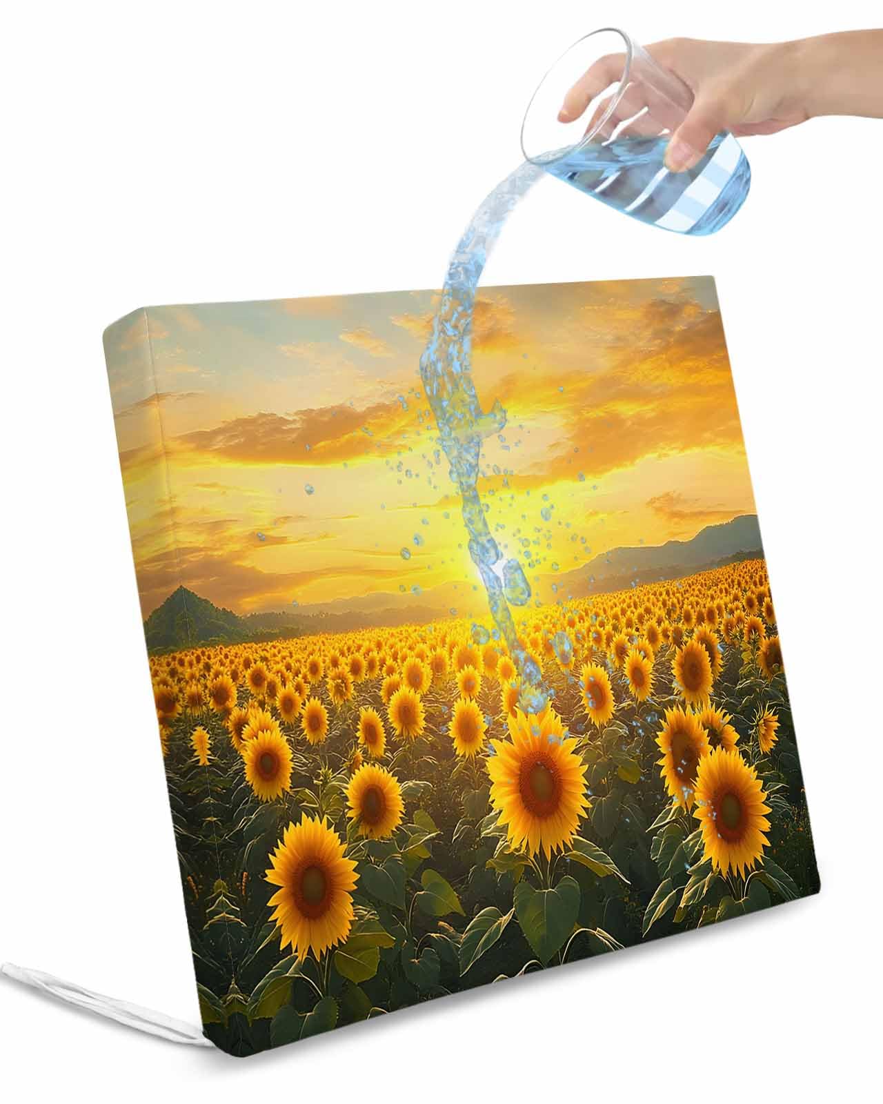 Sunflower Field Outdoor Cushion Chair Cover Set of 4 - Waterproof Couch Seat Covers, Summer Vintage Sunset Botanical Floral Patio Furniture Protector Cushions Slipcovers for Sofa/RV, 22
