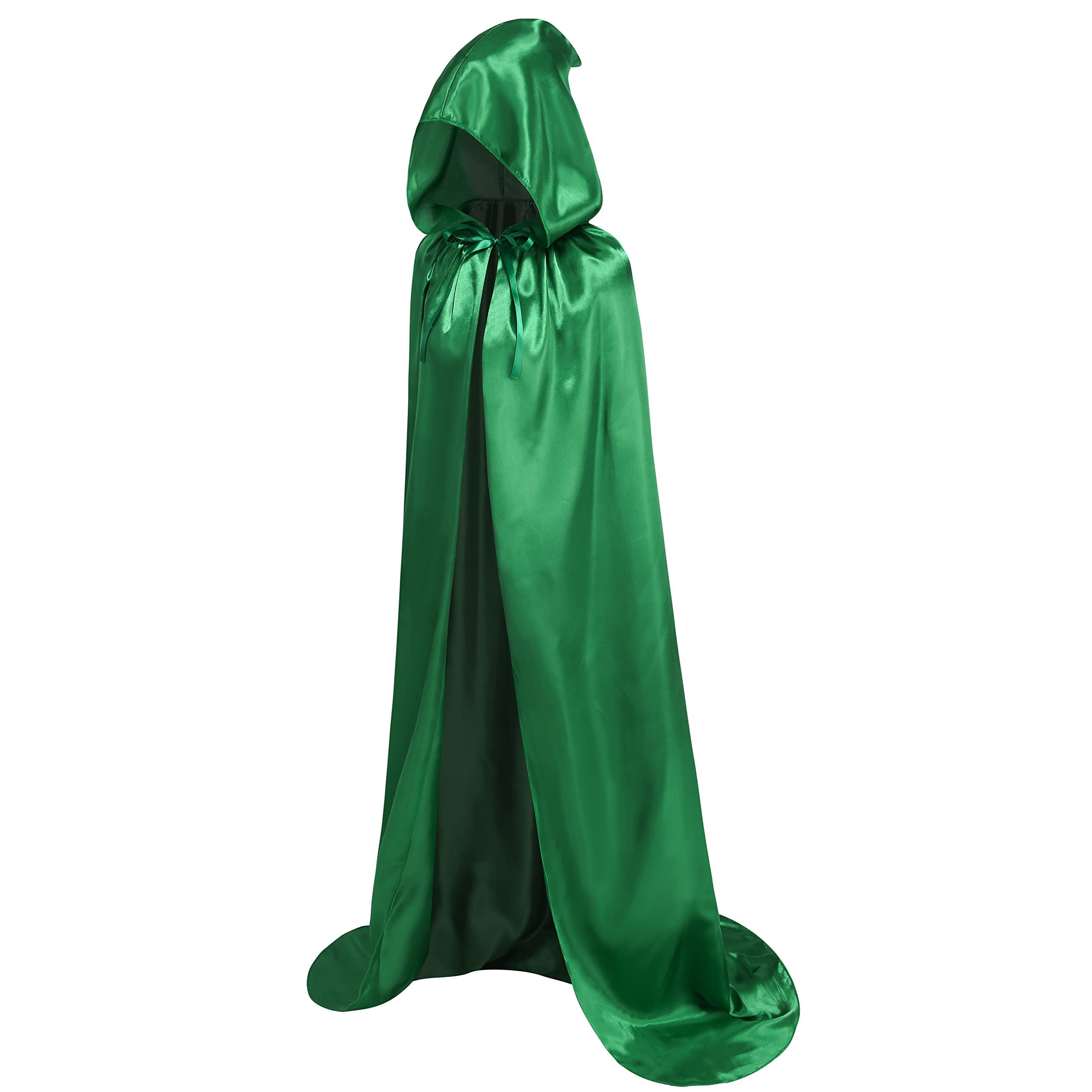 DELIVESS Unisex Adult Hooded Solid color Cape Full Length Halloween Christmas Costume Party Cloak(59", Green)