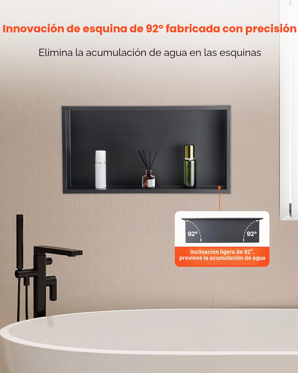 VEVOR Nicho de Ducha Empotrado 33x63,5x10,2 cm Estante Divisor de Pared de Acero Inoxidable Organizador de Jabón y Champú con Marco Sellado Impermeable Duradero Fácil de Instalar para Baño, Negro