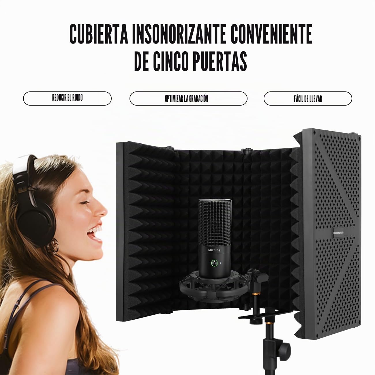 Micrófono Parabrisas Aislamiento Protección Acústica, micrófono absorbente con capa de espuma absorbente acústicamente Microphone Isolation Shield (5 puerta)