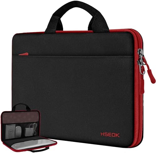 Miniatura 11 de Hseok Funda para laptop de 13.3 a 14 pulgadas, portafolios de 180 grados resistente al agua y a los golpes con forro de terciopelo suave, compatible