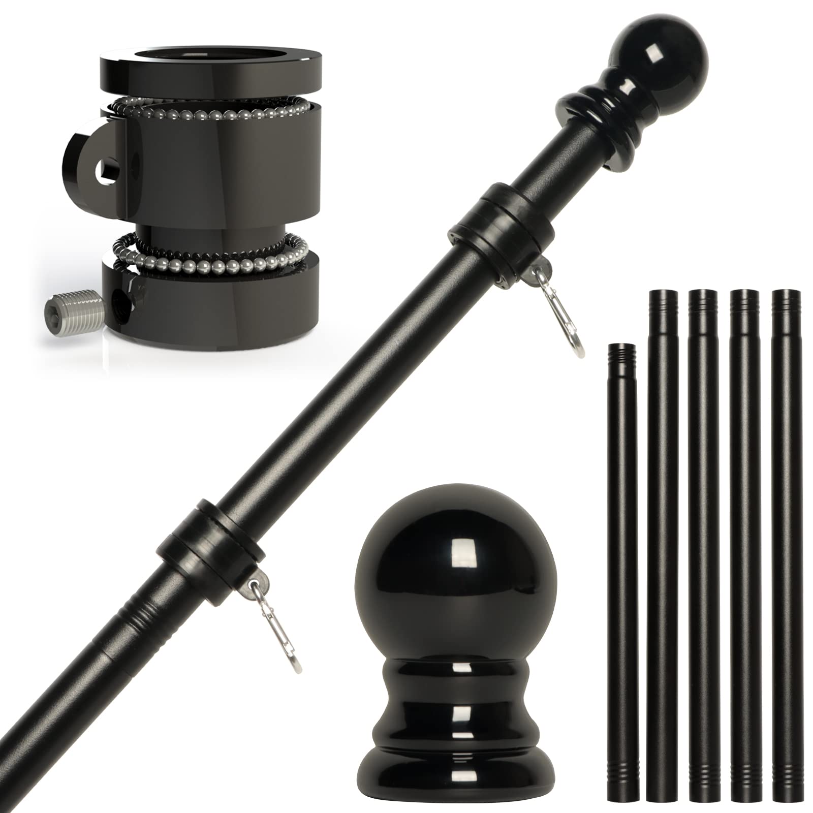 NELXINJO 6 FT Flagpole for House, Residential and Commercial Flag Pole kit with 2 No-Tangle BallÂ Bearing Rings. (Flagpole Without Bracket)