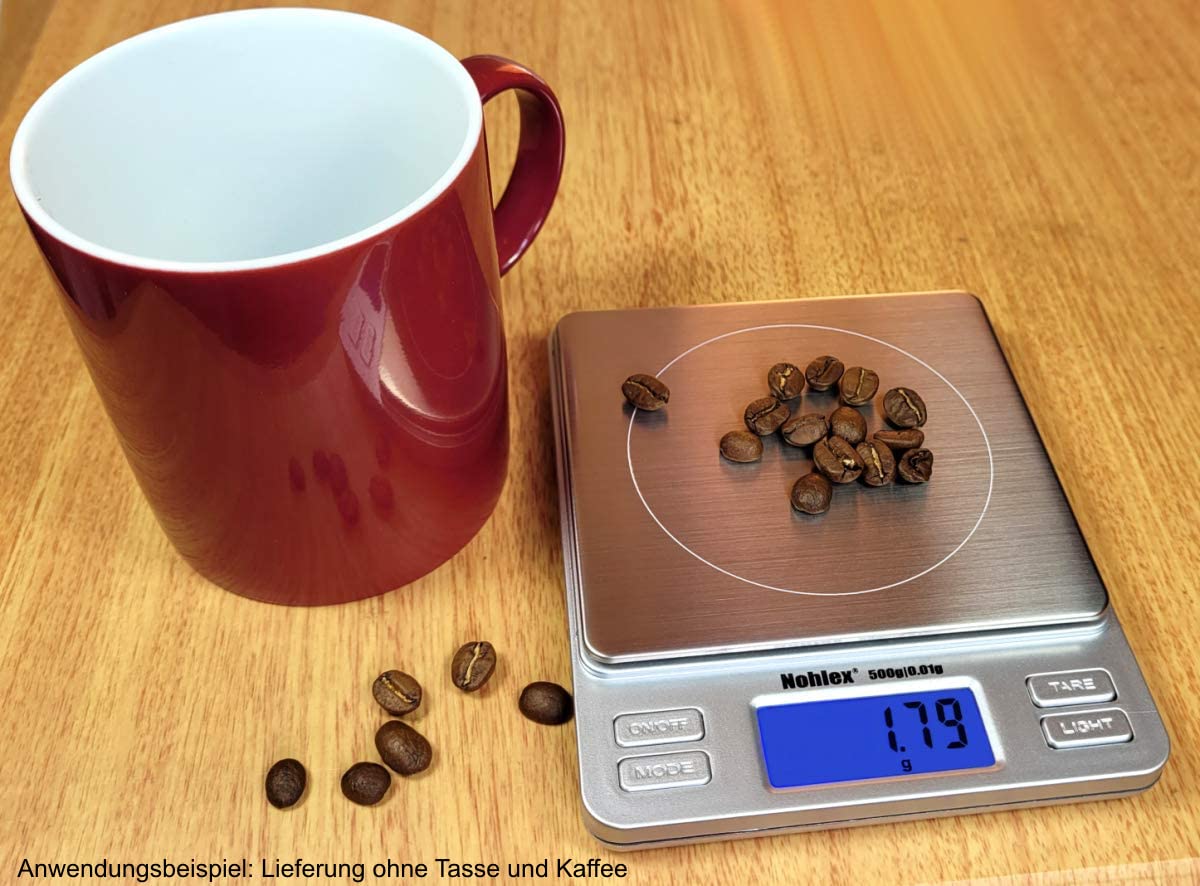 NTP500X Premium Feinwaage 500g/0.01g. Beleuchtete Anzeige - Edelstahl Wägeplatte - Goldwaage Münzwaage Digitalwaage Laborwaage Barista Waage