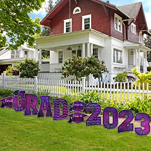 11 Pieces Graduation Yard Sign Decorations Congrats Graduation Lawn Signs 2023 Grad Yard Signs With 23 Stakes For Outdoor Congrats Graduation Party Decoration Supplies (Purple, Laser Style) #TOP5