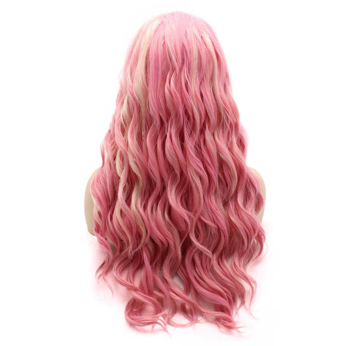 Hair Wavy Long 24inch Pink and Light Blonde Mix Heavy Density Realistic Synthetic Lace Front Wigs