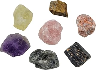 7Pcs Energy Crystals for Good Fortune Natural Raw Crystals Set of Black Tourmaline,Amethyst,Labradorite,Rose Quartz,Citrine,Sunstone,Tiger's Eye (Crystals for Good Fortune)