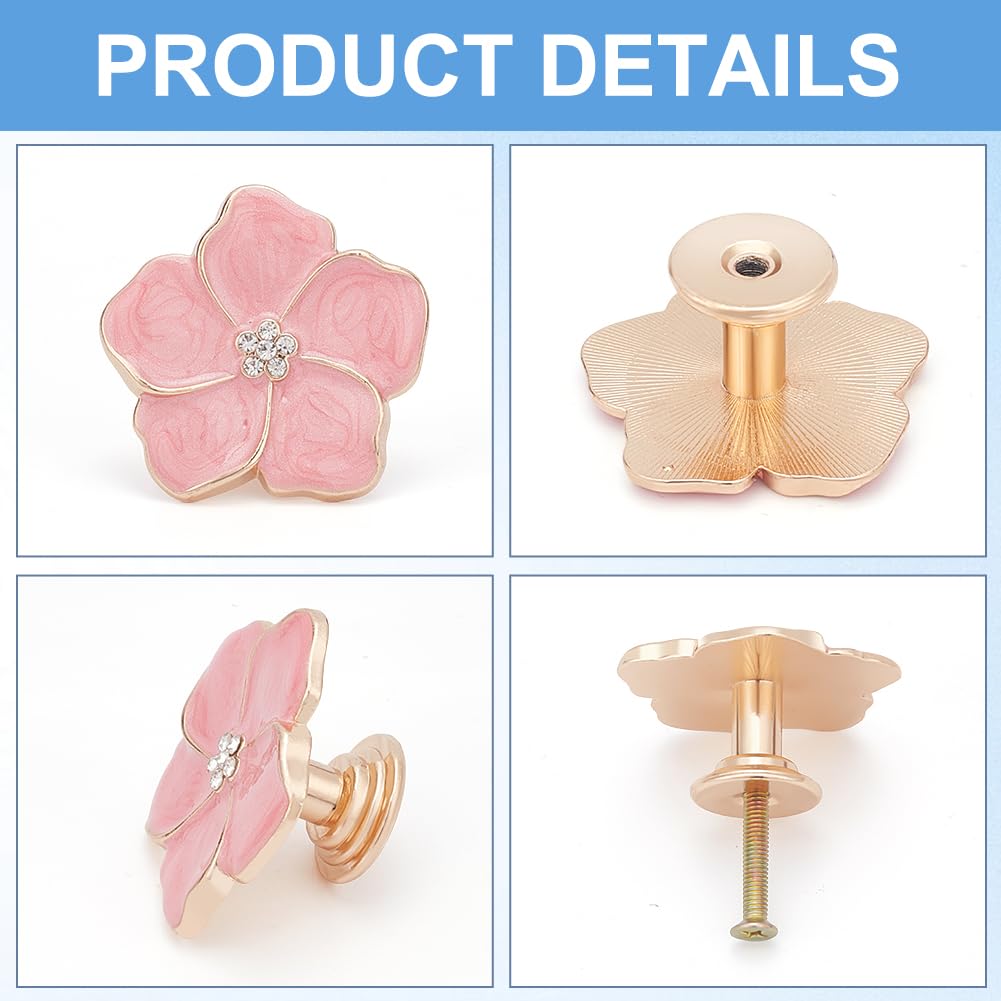 PLIGREAT 6 Pack Petal Handles Drawer Knobs Pink Flower Zinc Alloy Wardrobe Handles for Women Room Dresser Cupboard Decorative Closet Door Pulls Furniture Knobs with 12 Screws (2 Sizes) - Image 2