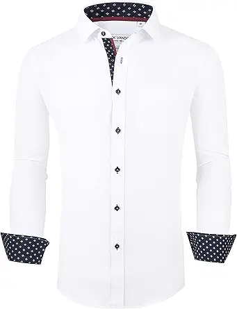 Alex Vando Mens Dress Shirt Wrinkle Free Regular Fit 4-Way Stretch Button Down Shirts