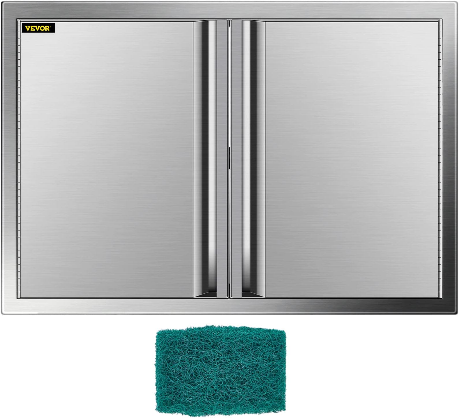 VEVOR BBQ Access Door 30.5W x 21H Inch, Double BBQ Door Stainless Steel with Recessed Handle, Outdoor Kitchen Doors for BBQ Island, Grill Station, Outside Cabinet