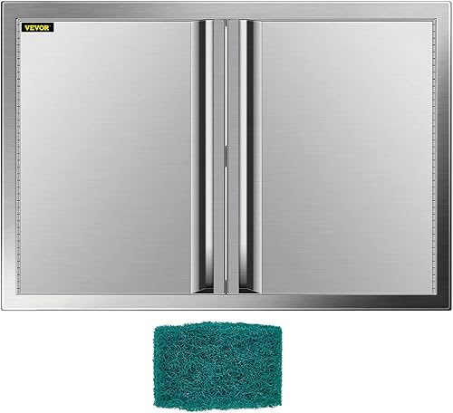 Miniatura 1 de VEVOR Puerta de acceso para barbacoa de 28 x 19 pulgadas, puerta doble para barbacoa de acero inoxidable con mango empotrado, puertas de cocina al
