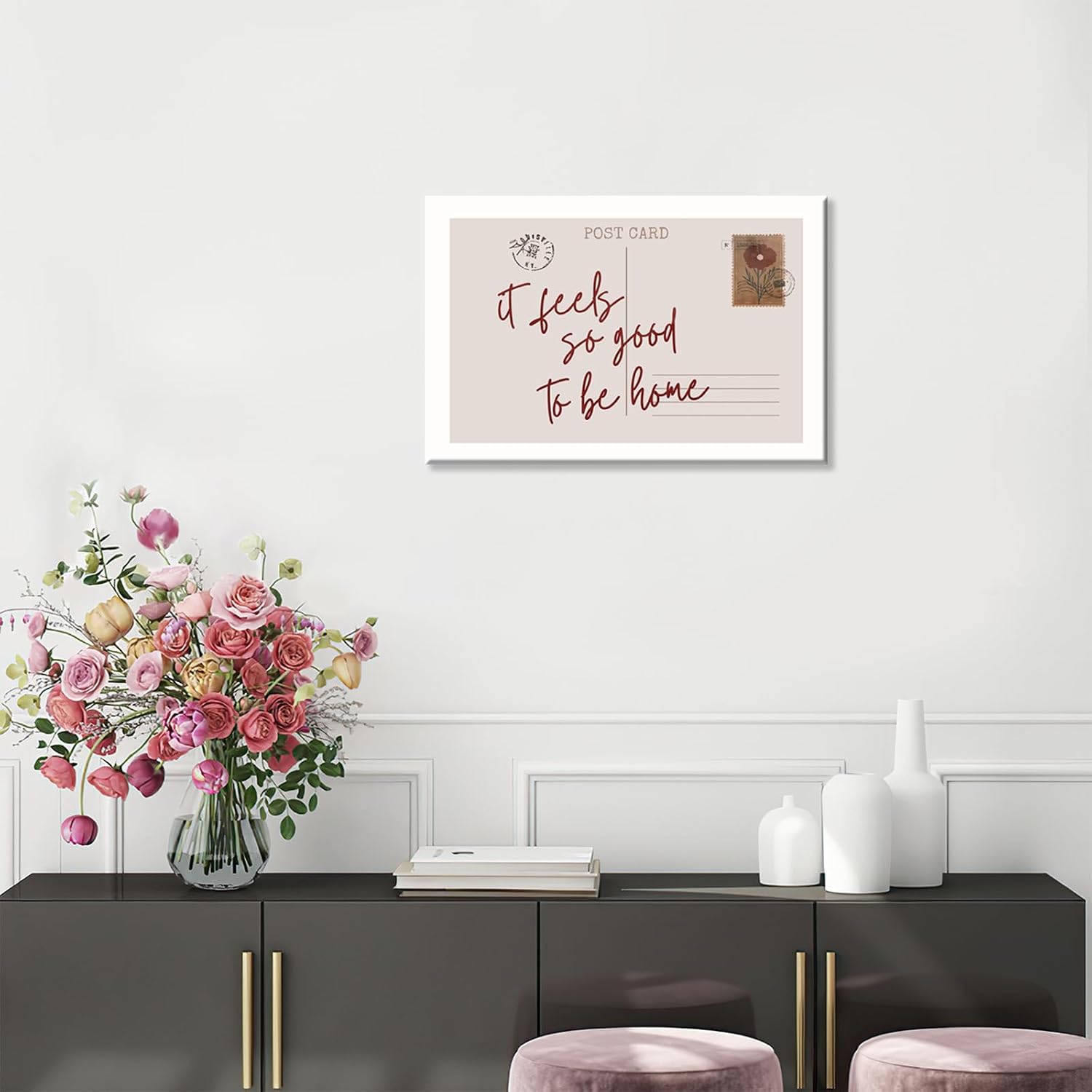 Retro Postcard Posters Neutral Feels So Good To Be Home Wall Art Trendy Pink Girly Room Decor Funky Quotes Canvas Prints Modern Stamp Sign Aesthetic for College Dorm Apartment Bedroom 12x16in Unframed image 5