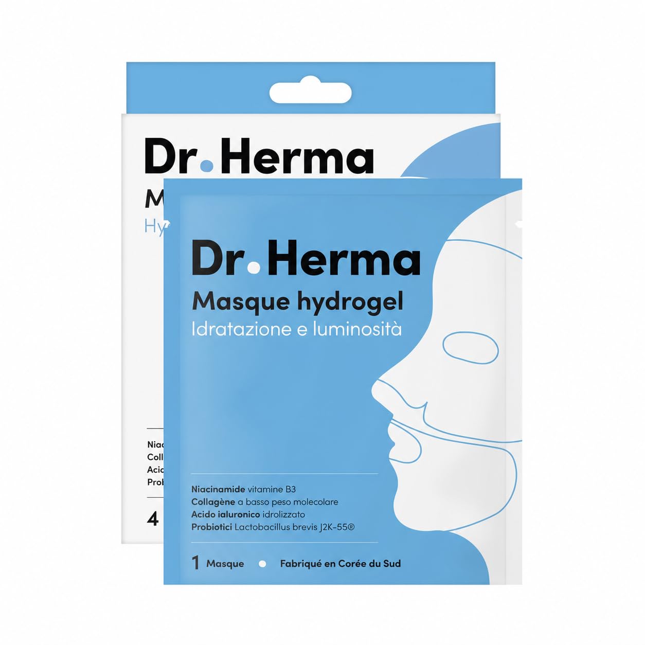 Dr. Herma Maschera Hydrogel (12 pezzi) - Maschera viso coreana per donne con acido ialuronico, collagene e niacinamide - Anti-età, illuminante, e affinante i pori per tutti i tipi di pelle